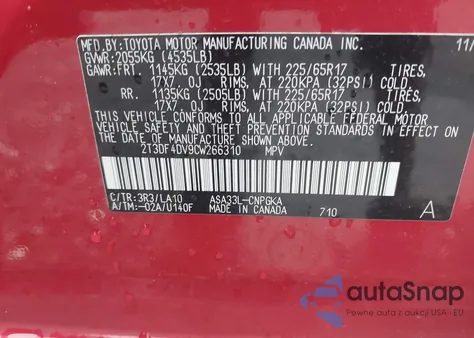 2012 Toyota Rav4 Limited из США, поврежденный, VIN 2T3DF4DV9CW266310